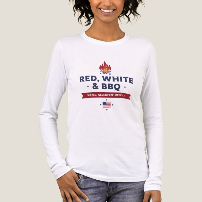 Red, White & BBQ – Classic Sizzle Style Tri-Blend Shirt (Front)