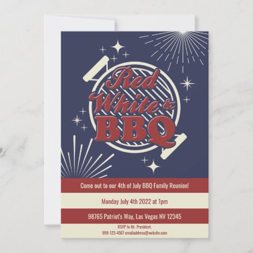 Red White  BBQ Punny 4th of July Family Reunion  Invitation