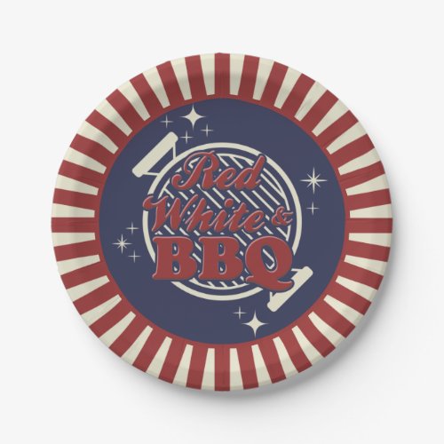 Red White  BBQ Punny 4th of July Summer Cookout Paper Plates