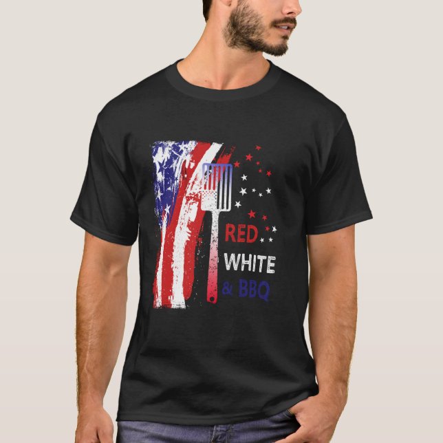 Red White BBQ USA America Flag  T-Shirt (Front)