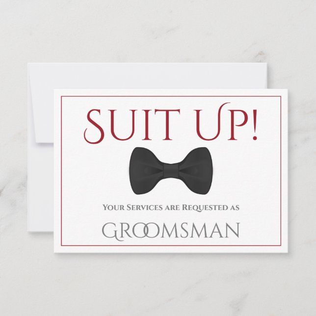 Red & White Be My Groomsman Fun Bow Tie Card (Front)