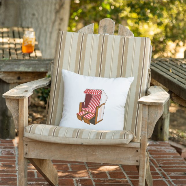 Red & White Beach Chair Theme Throw Pillow (Chair)