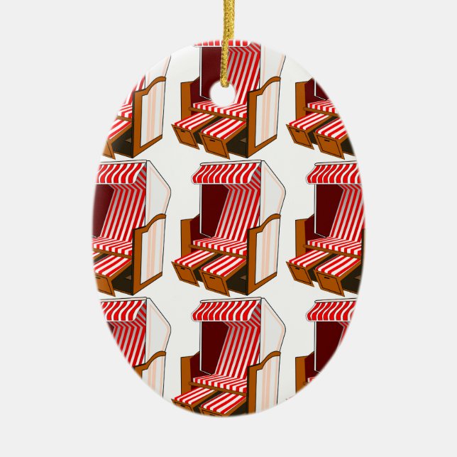 Red & White Beach Chairs Theme Ornament (Front)