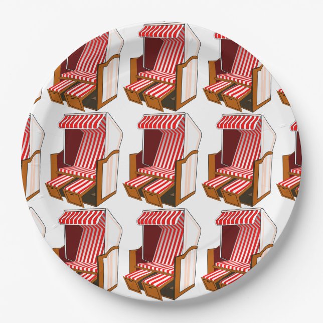 Red & White Beach Chairs Theme Party Paper Plates (Front)