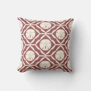 Red White Beach Sand Dollar Throw Pillow