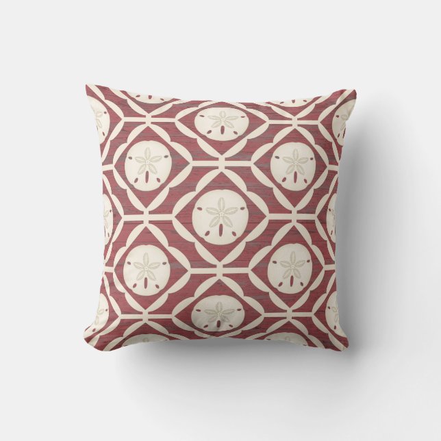 Red White Beach Sand Dollar Throw Pillow (Front)
