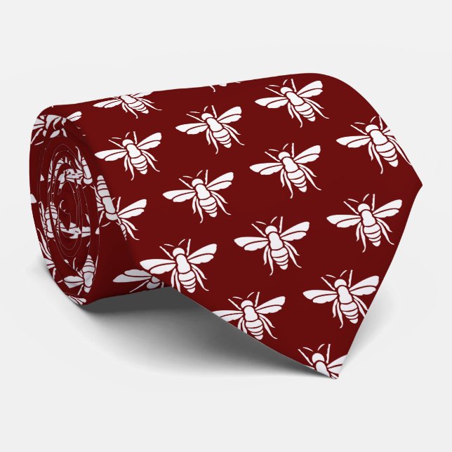 Red White Bee Pattern  Neck Tie (Rolled)