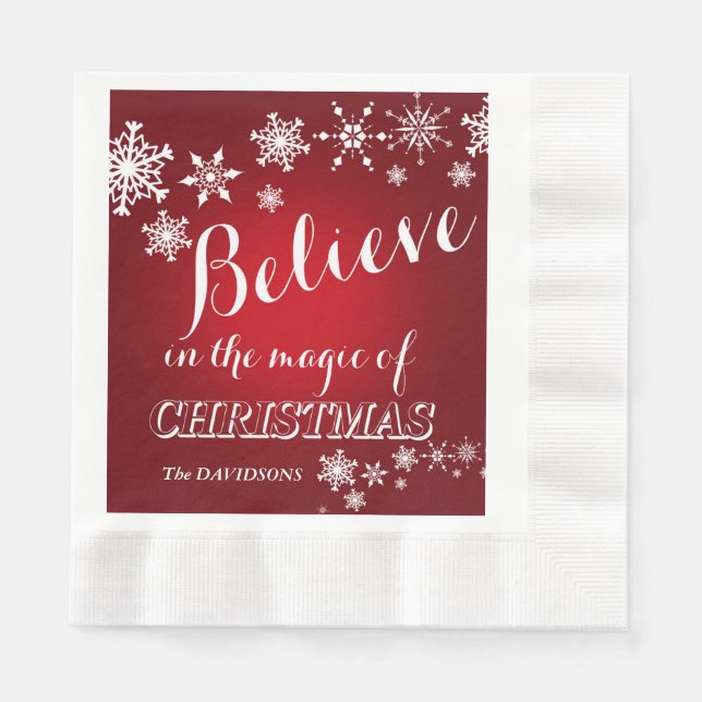 Red White Believe Christmas Party Custom Napkins (Front)