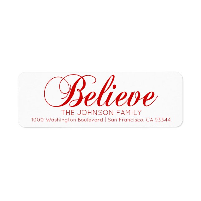 Red White Believe Merry Christmas Return Address Label (Front)
