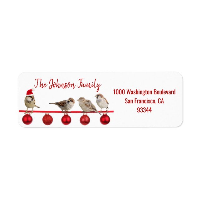 Red White Birds Santa Hat Christmas Return Address Label (Front)
