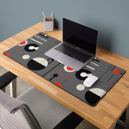 Red white black bauhaus geometric shapes desk mat