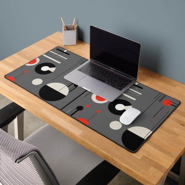 Red white black bauhaus geometric shapes desk mat (Office 2)