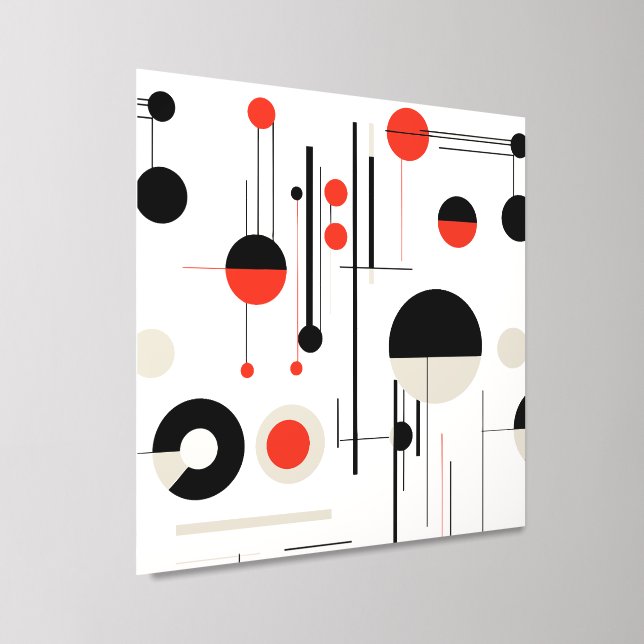 Red white black bauhaus geometric shapes on white peel and stick photo tile (Angled)