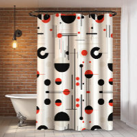 Red white black bauhaus geometric shapes on white