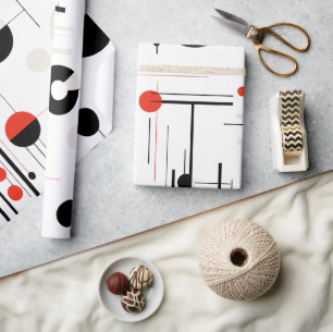 Red white black bauhaus geometric shapes on white wrapping paper