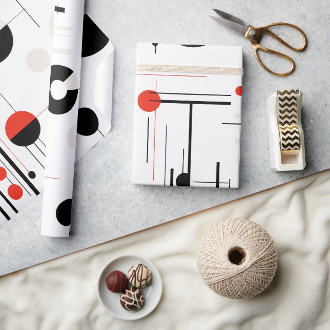 Red white black bauhaus geometric shapes on white wrapping paper (Crafts)