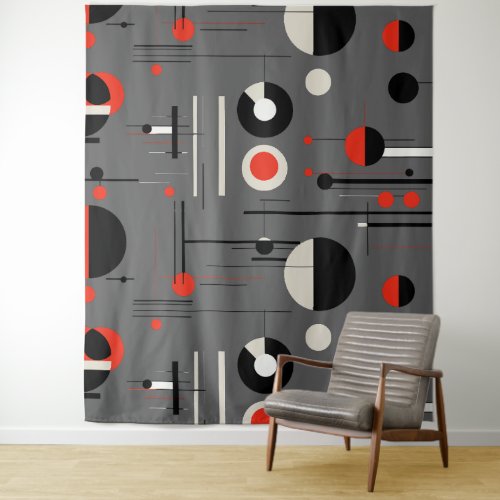 Red white black bauhaus geometric shapes tapestry