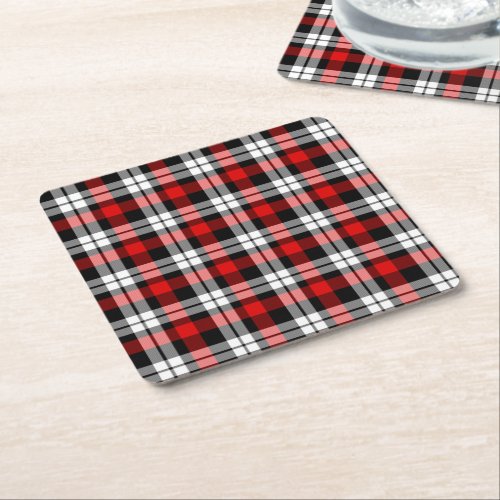 Red White Black Buffalo Check Plaid Pattern Square Paper Coaster