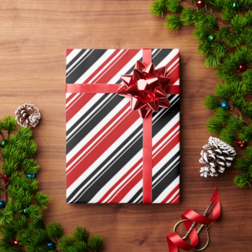 Red White Black Candy Cane Stripe Holiday Wrapping Paper