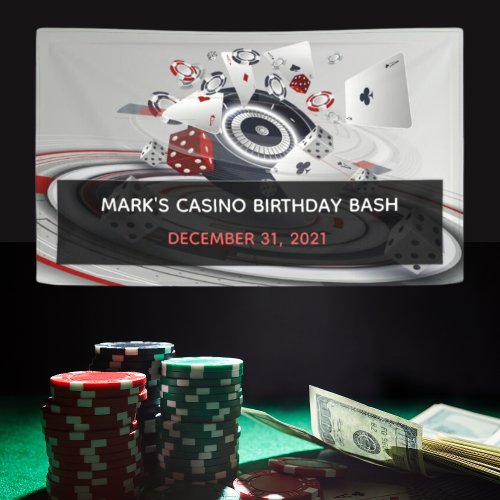 Red White Black Casino Themed 40th Birthday Party Banner