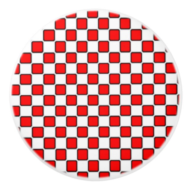 Red White Black Checkerboard Ceramic Knob (Front)