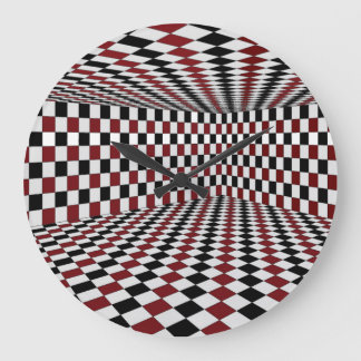 Red White Black Checkered Room High Contrast Large Clock