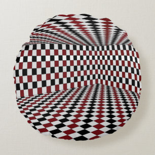 Red White Black Checkered Room High Contrast Round Pillow