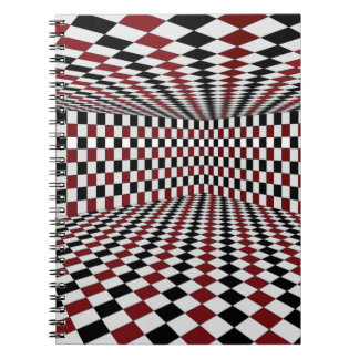 Red White Black Checkered Room Optical Illusion Notebook