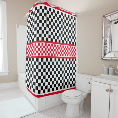 Red White Black Checkered Shower Curtain