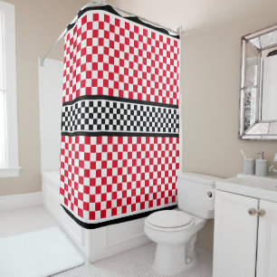 Red White Black Checkered Shower Curtain