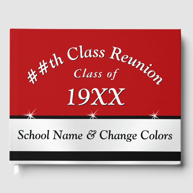 Red, White, Black Custom Class Reunion Guest Book (Front)
