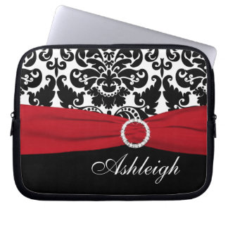 Red, White, Black Damask FAUX Ribbon Laptop Sleeve