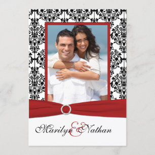 Red, White, & Black Damask II Photo Wedding Invite