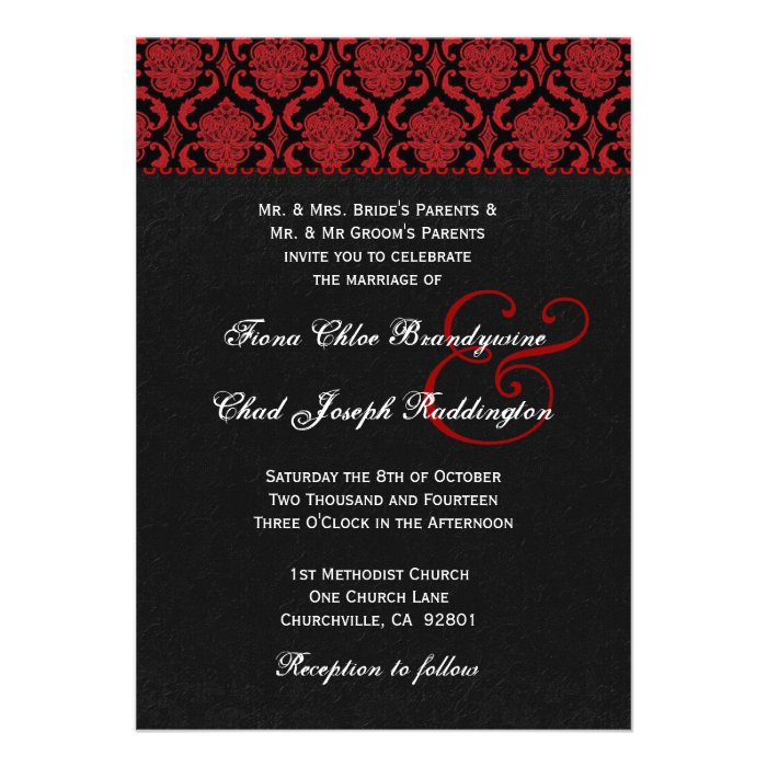 Red White Black Damask Wedding E581 Announcement