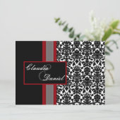 Red White Black Damask Wedding Invitations (Standing Front)