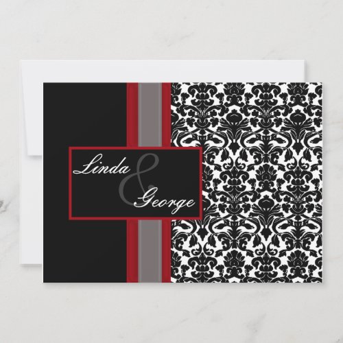 Red White Black Damask Wedding Invitations