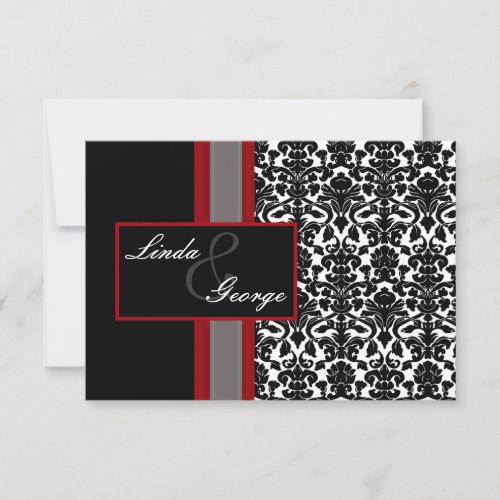 Red White Black Damask Wedding Invitations