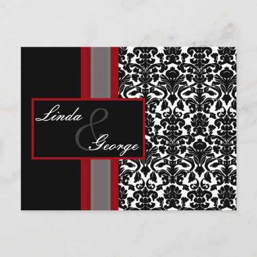 Red White Black Damask Wedding Invitations