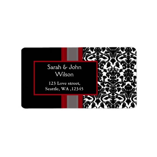 Red White Black Damask Wedding Invitations Label