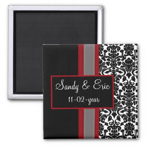 Red White Black Damask Wedding Invitations Magnet