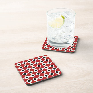Red, White, Black Diamond Pattern Beverage Coaster