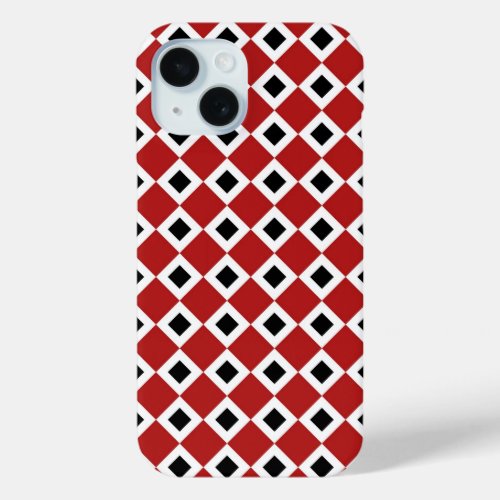 Red White Black Diamond Pattern iPhone 15 Case