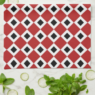 Red, White, Black Diamond Pattern Kitchen Towel