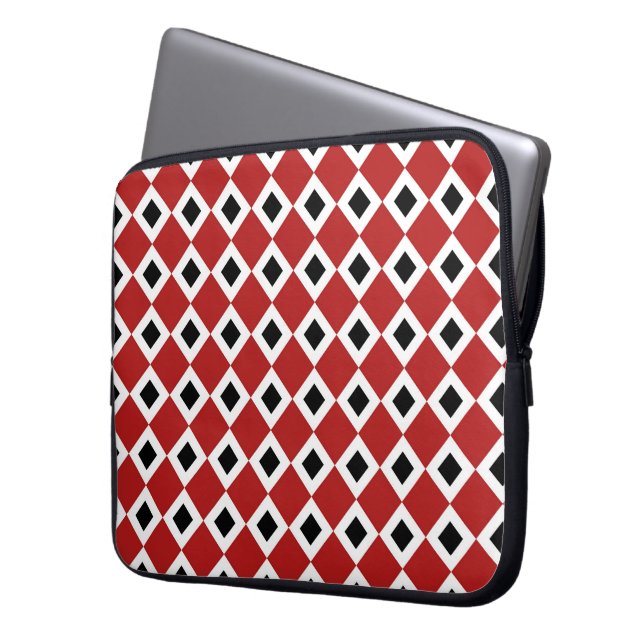 Red, White, Black Diamond Pattern Laptop Sleeve (Front Left)