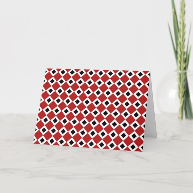 Red, White, Black Diamond Pattern Letterpress Thank You Card (Front)