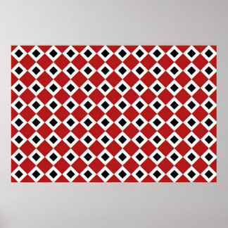 Red, White, Black Diamond Pattern Poster