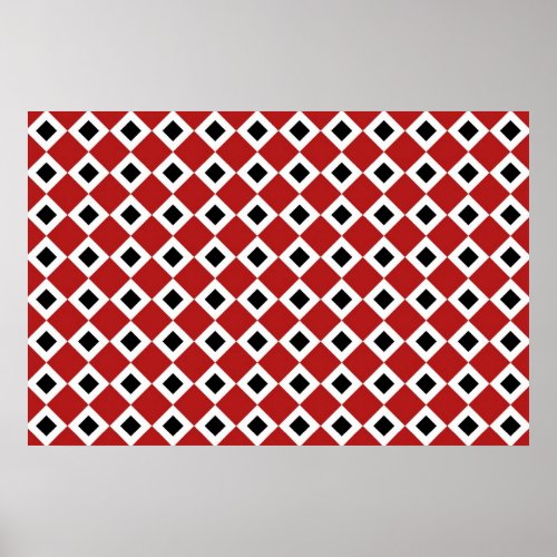 Red White Black Diamond Pattern Poster