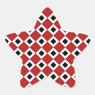 Red, White, Black Diamond Pattern Star Sticker