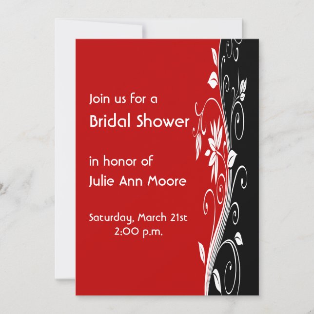Red  White & Black Floral Bridal Shower Invitation (Front)