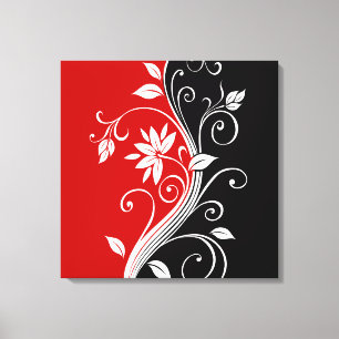 Red White & Black Floral Canvas Print